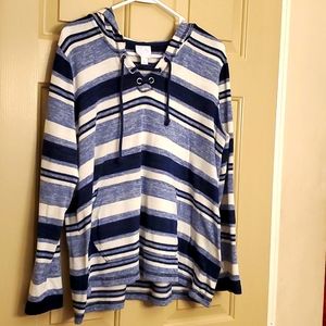 Sunday blue striped XL light weight hooded sweater